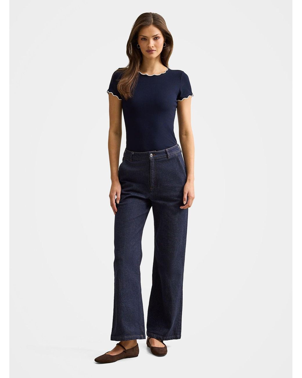 Forever New Blue Rebecca Scallop Trim T-Shirt