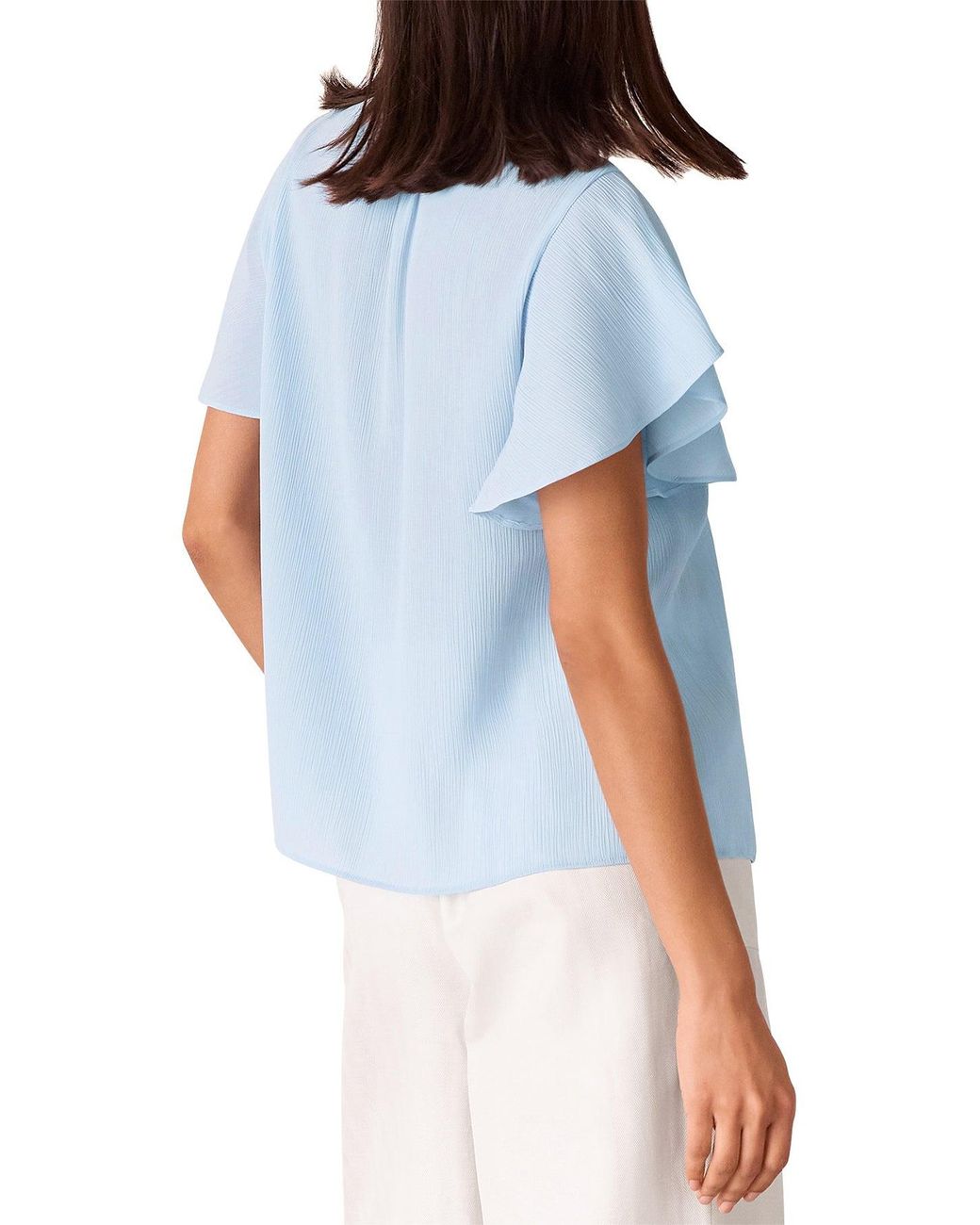 Whistles Blue Frill Sleeve Tie Front Blouse