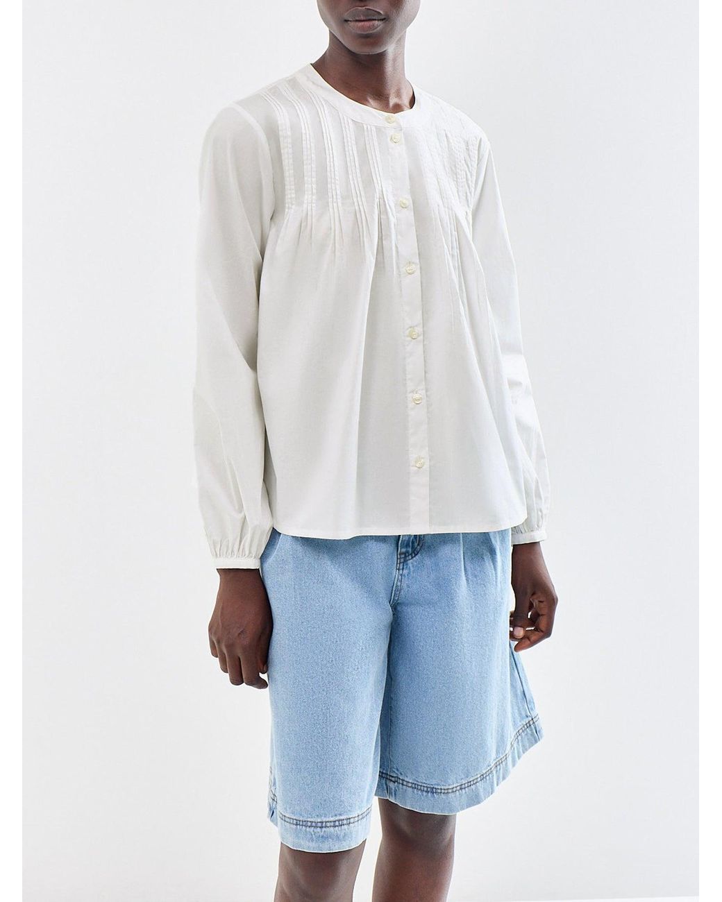 SELECTED White Delia Pintuck Long Sleeve Shirt