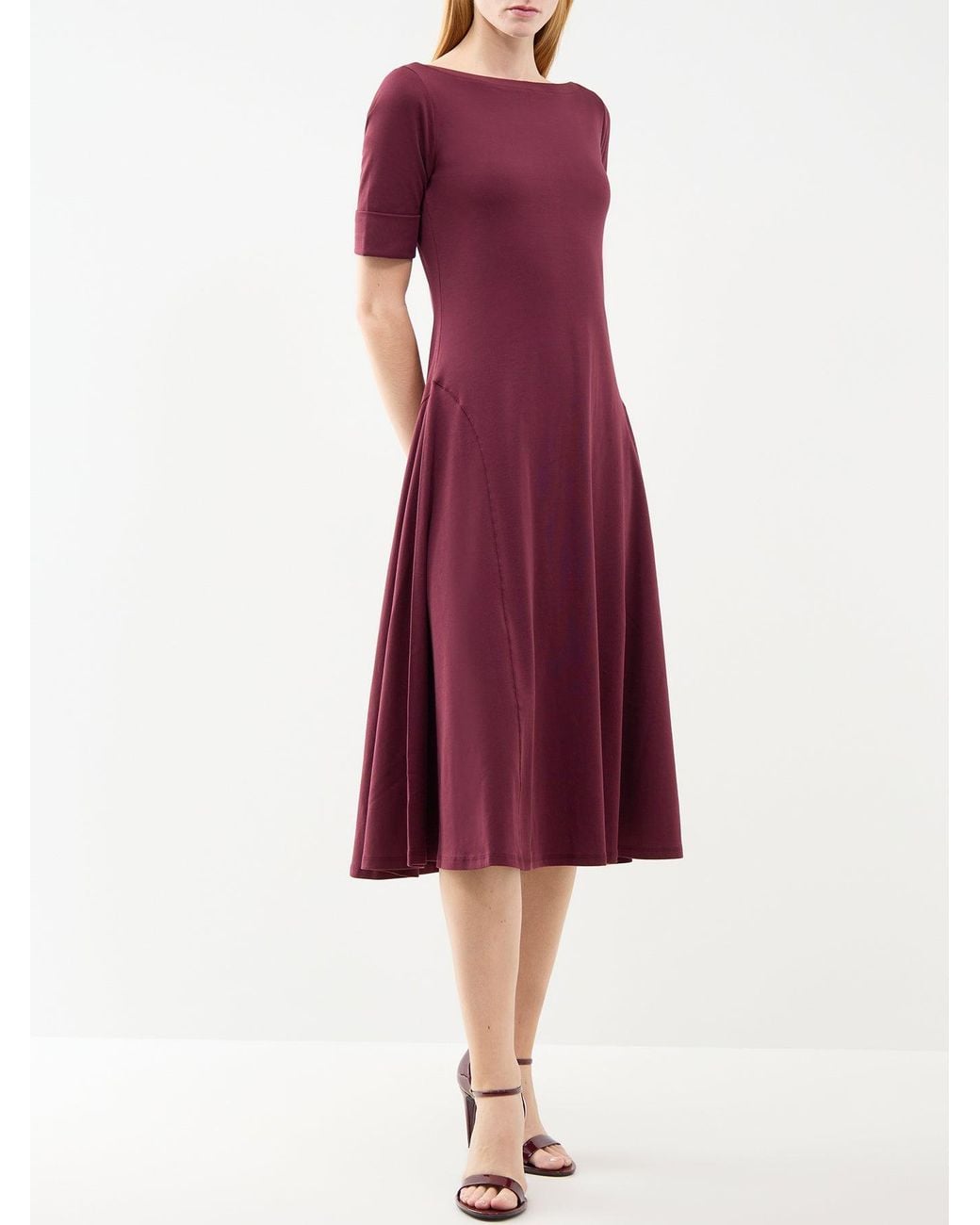 Ralph Lauren Purple Munzie Blend Elbow-Sleeve Midi Dress