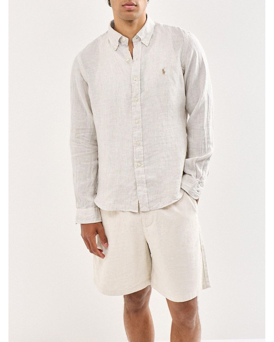 Polo Ralph Lauren White Custom Fit Pin Stripe Shirt for men