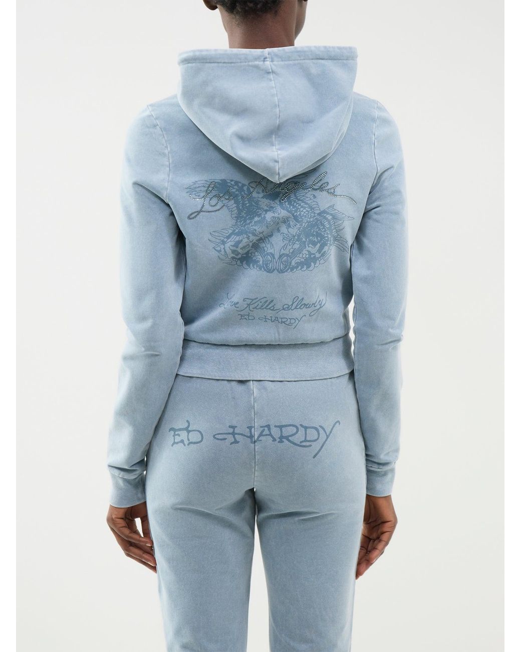 Ed Hardy Blue Stay True Cropped Zip-Through Hoodie