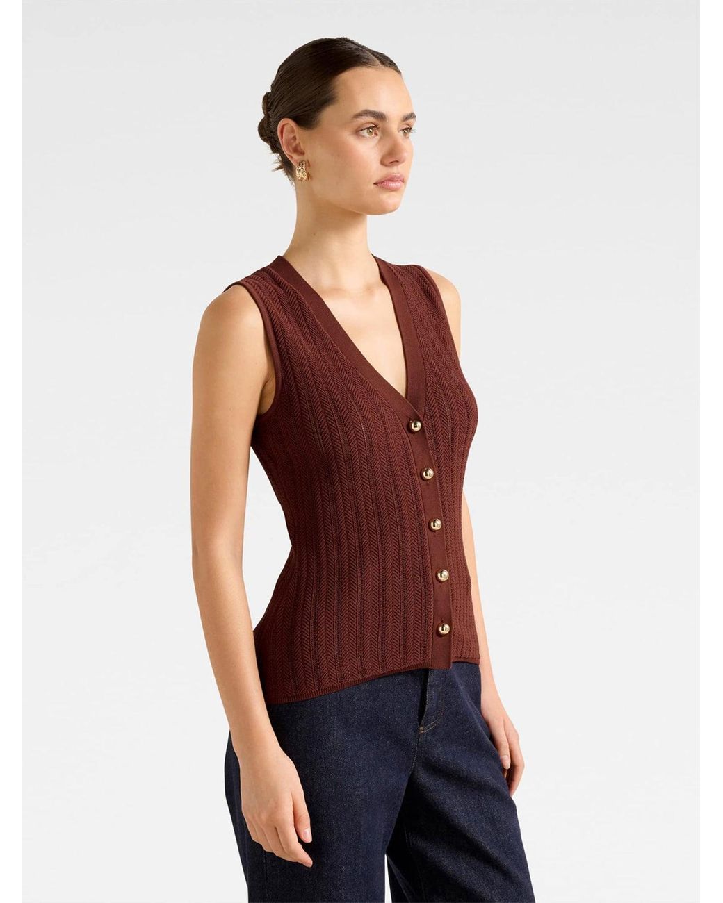 Forever New Brown Ivy Pointelle Waistcoat