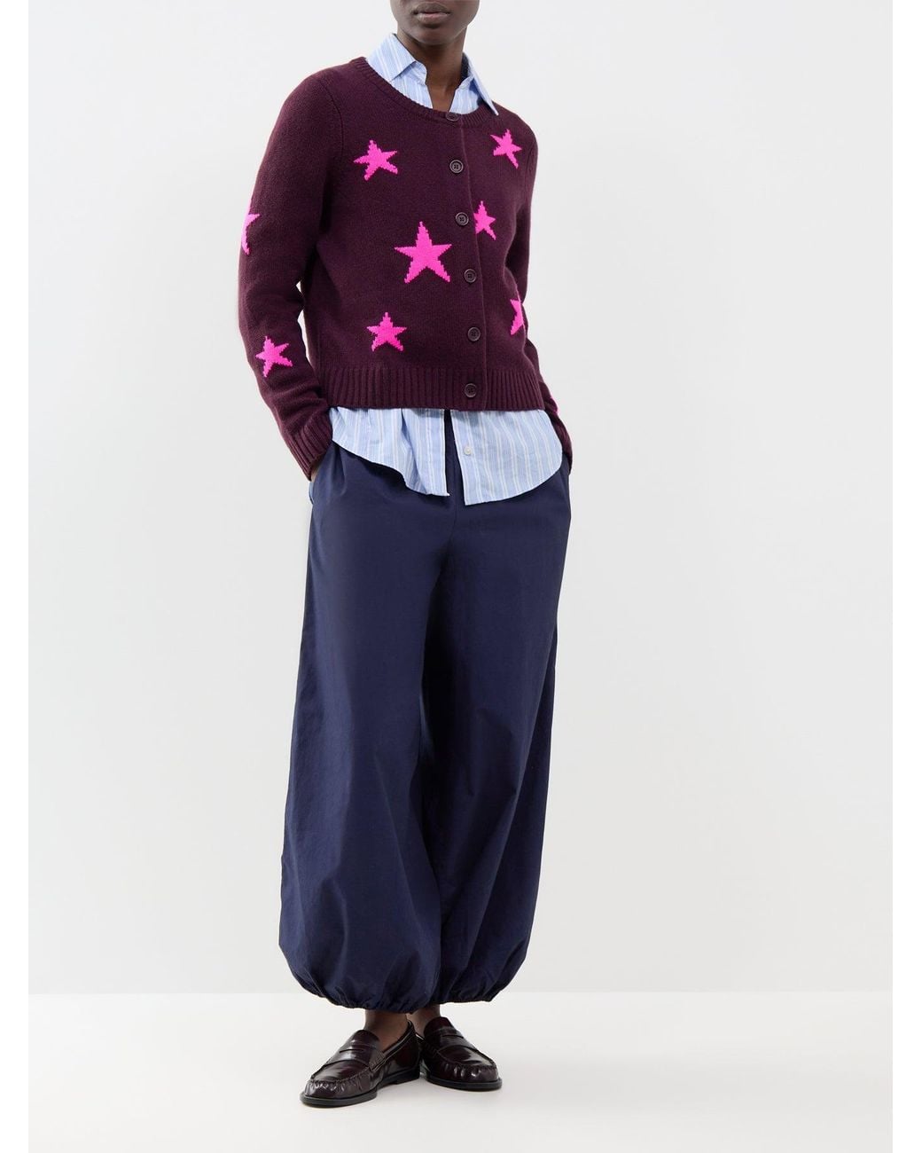 Chinti & Parker Purple Star Round Neck Cardigan