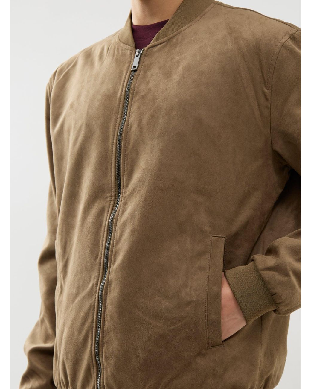Only & Sons Brown Faux Suede Bomber Jacket – Tan for men