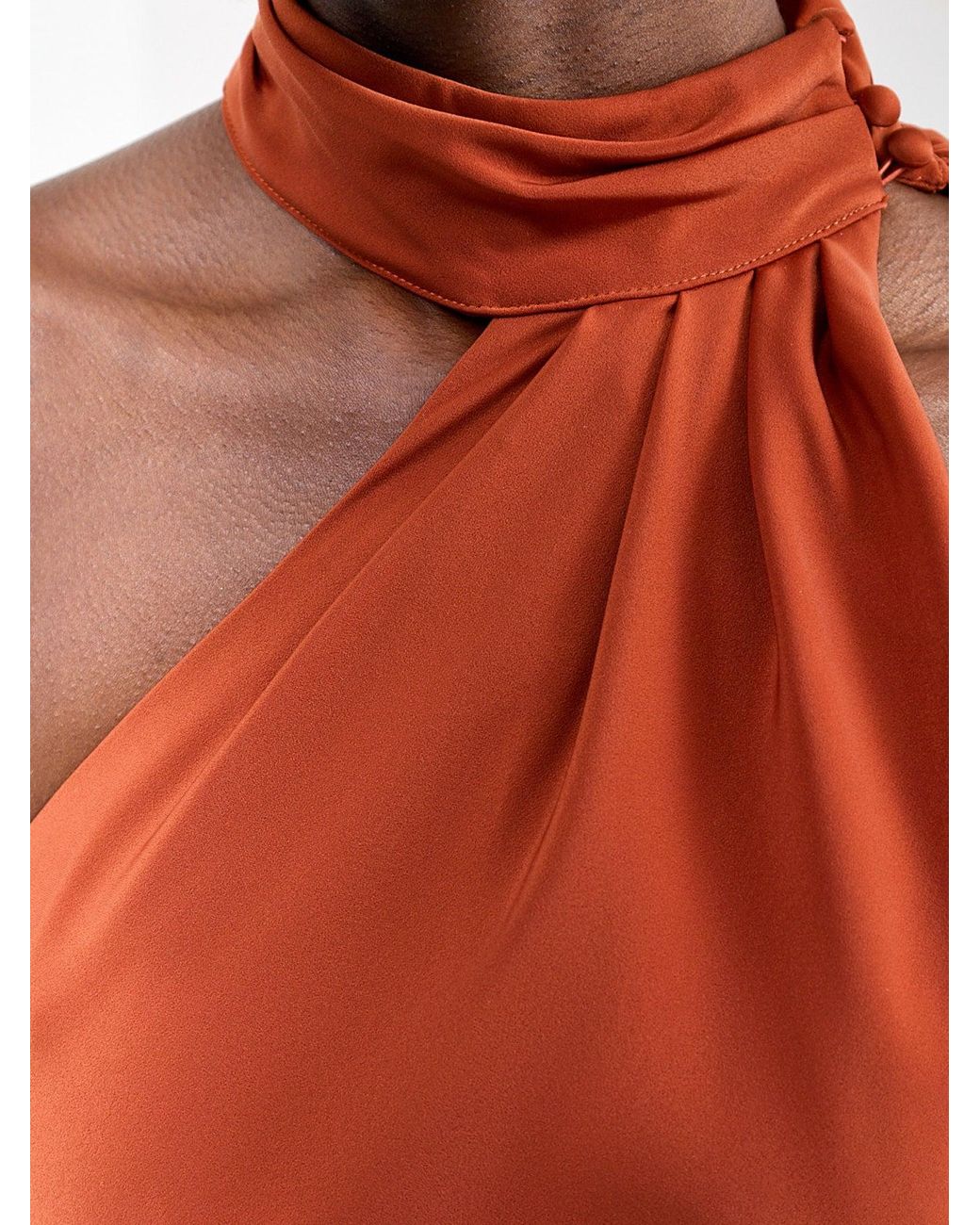 Club L London Red Cara Satin High-Neck Maxi Dress