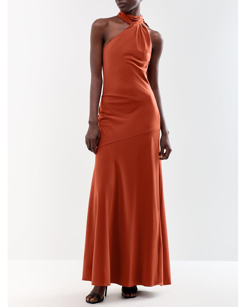 Club L London Red Cara Satin High-Neck Maxi Dress