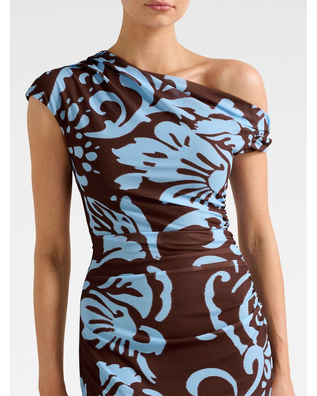 Forever New Blue Paris Draped Mesh Midi Dress Multi