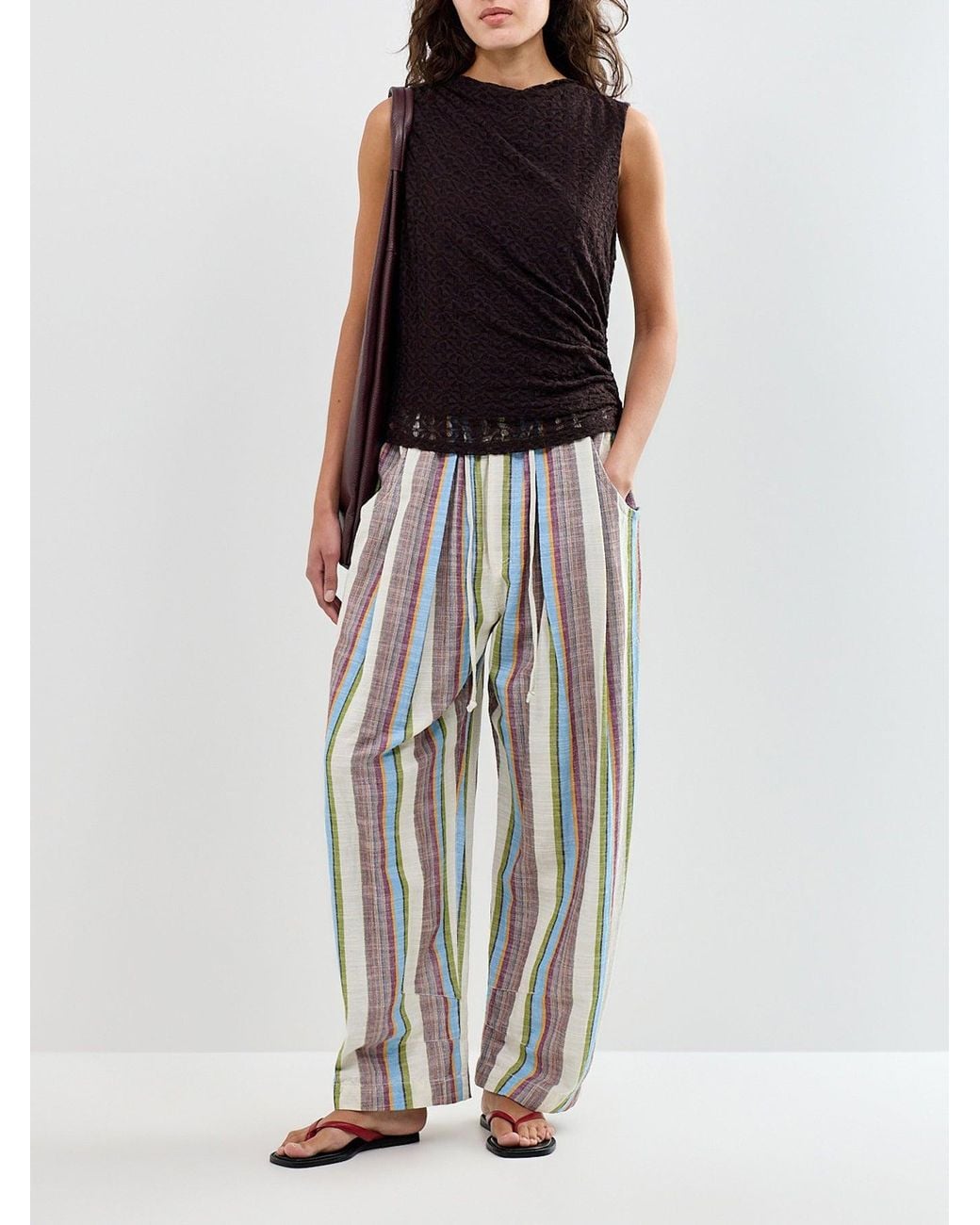 Free People White Chambers Stripe Trousers Striped