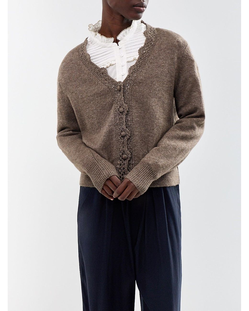 Nobody's Child Brown Crochet-Trim -Blend Cardigan