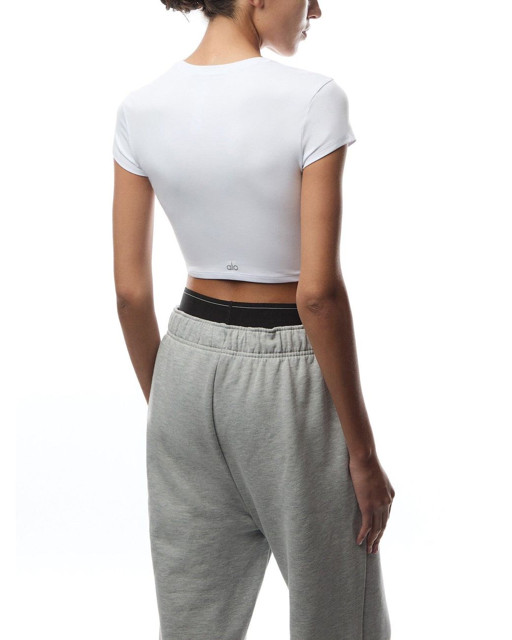 Alo Yoga Alosoft Crop Finesse Short Sleeve in White | Lyst UK