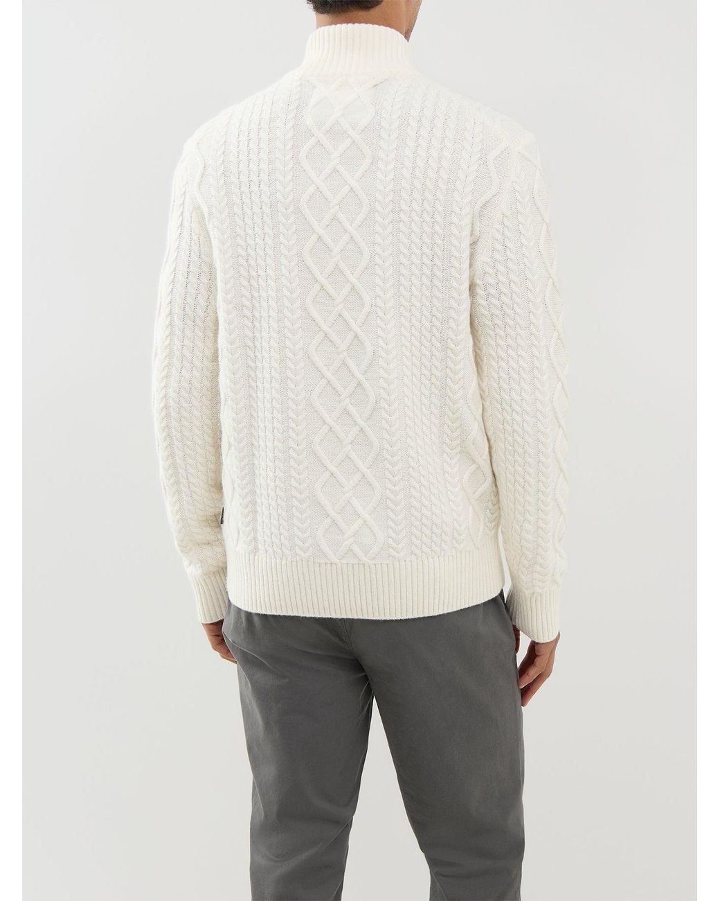 Gant White Blend Cable Knit Half Zip Jumper for men
