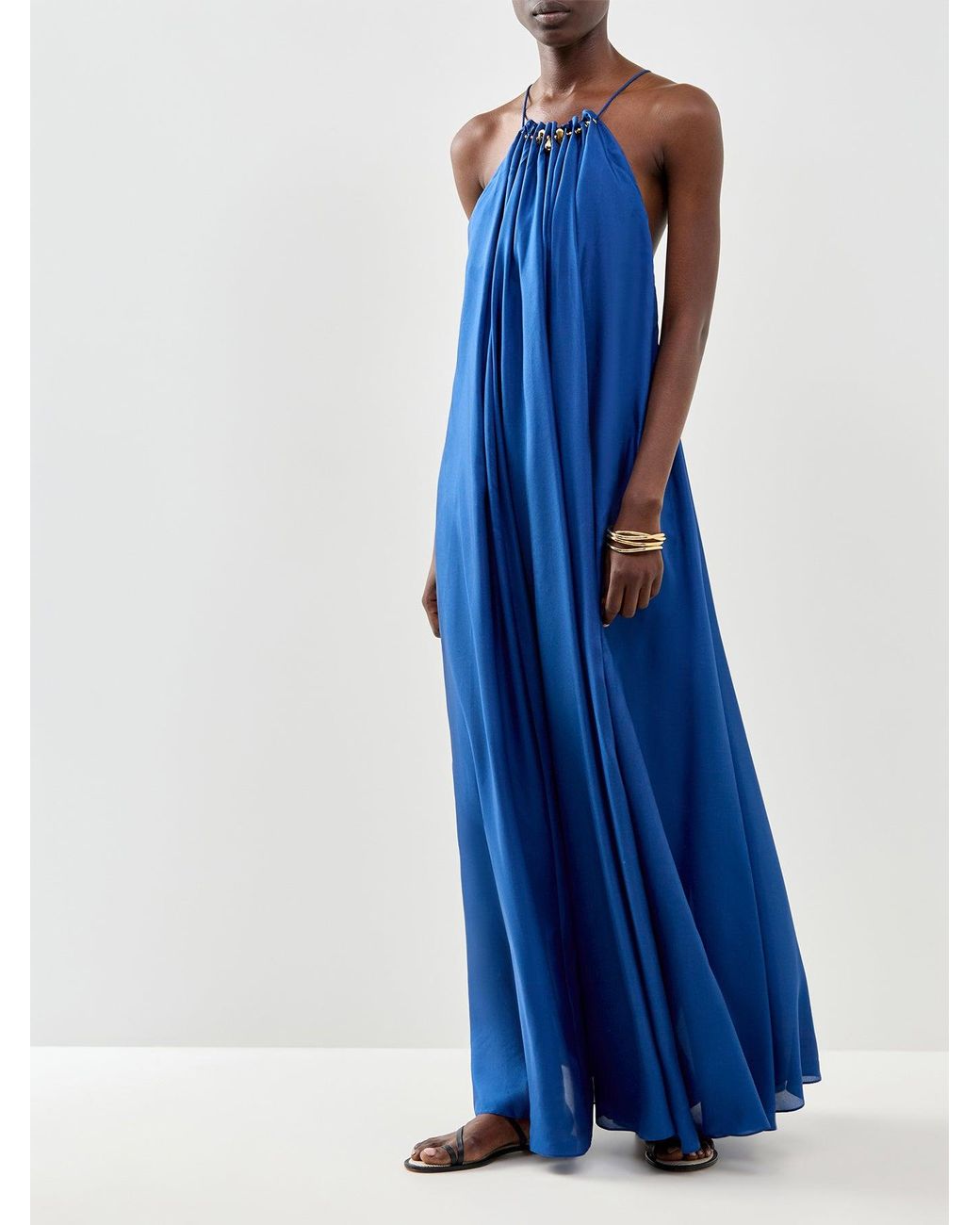 Zimmermann Blue Aster Gathered Bead Maxi Dress