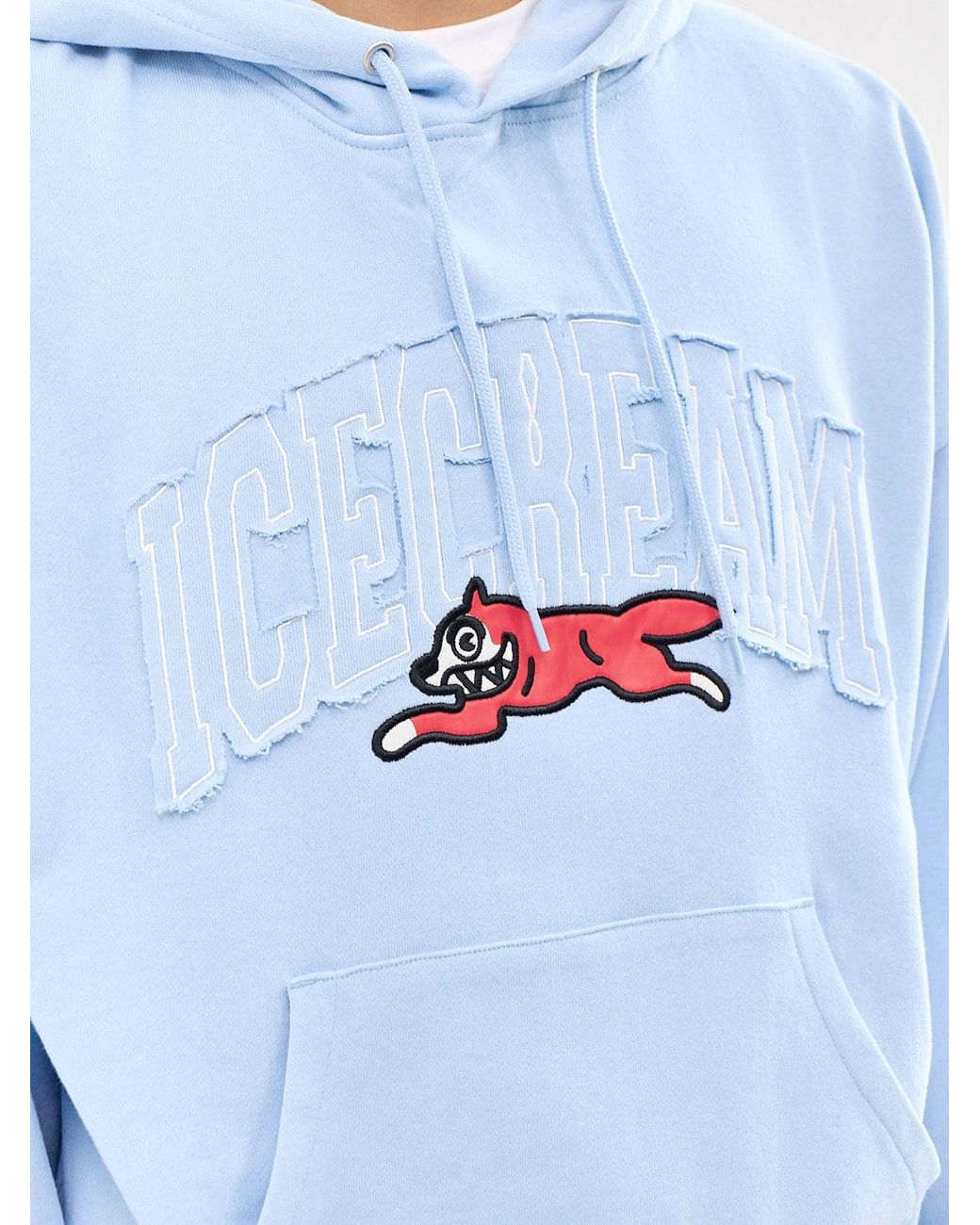 ICECREAM Blue College Applique Running Dog Popover Hoodie for men