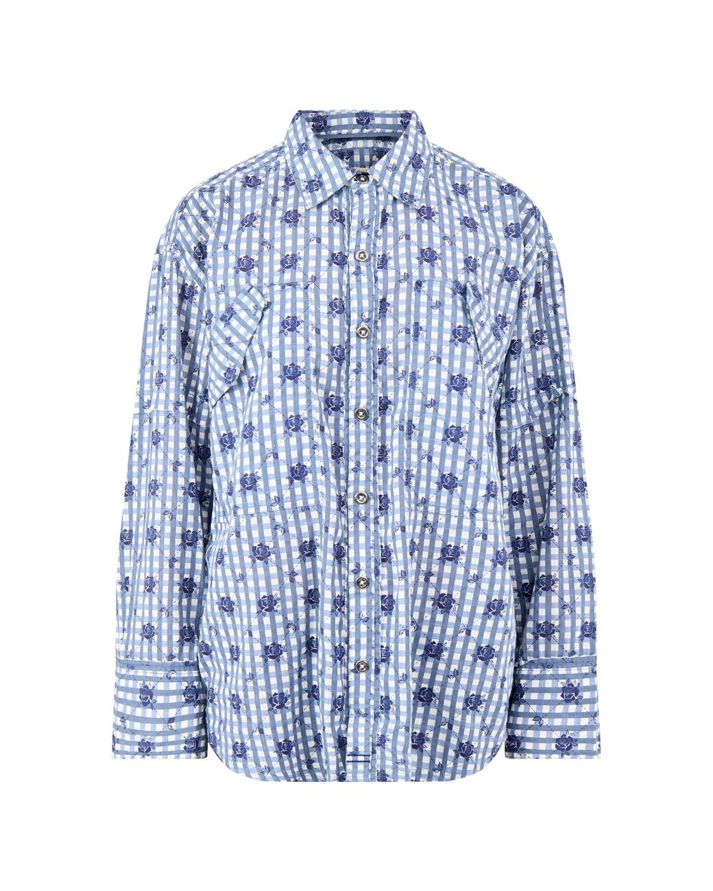 Free People Blue Hidden Flower Camo Shirt