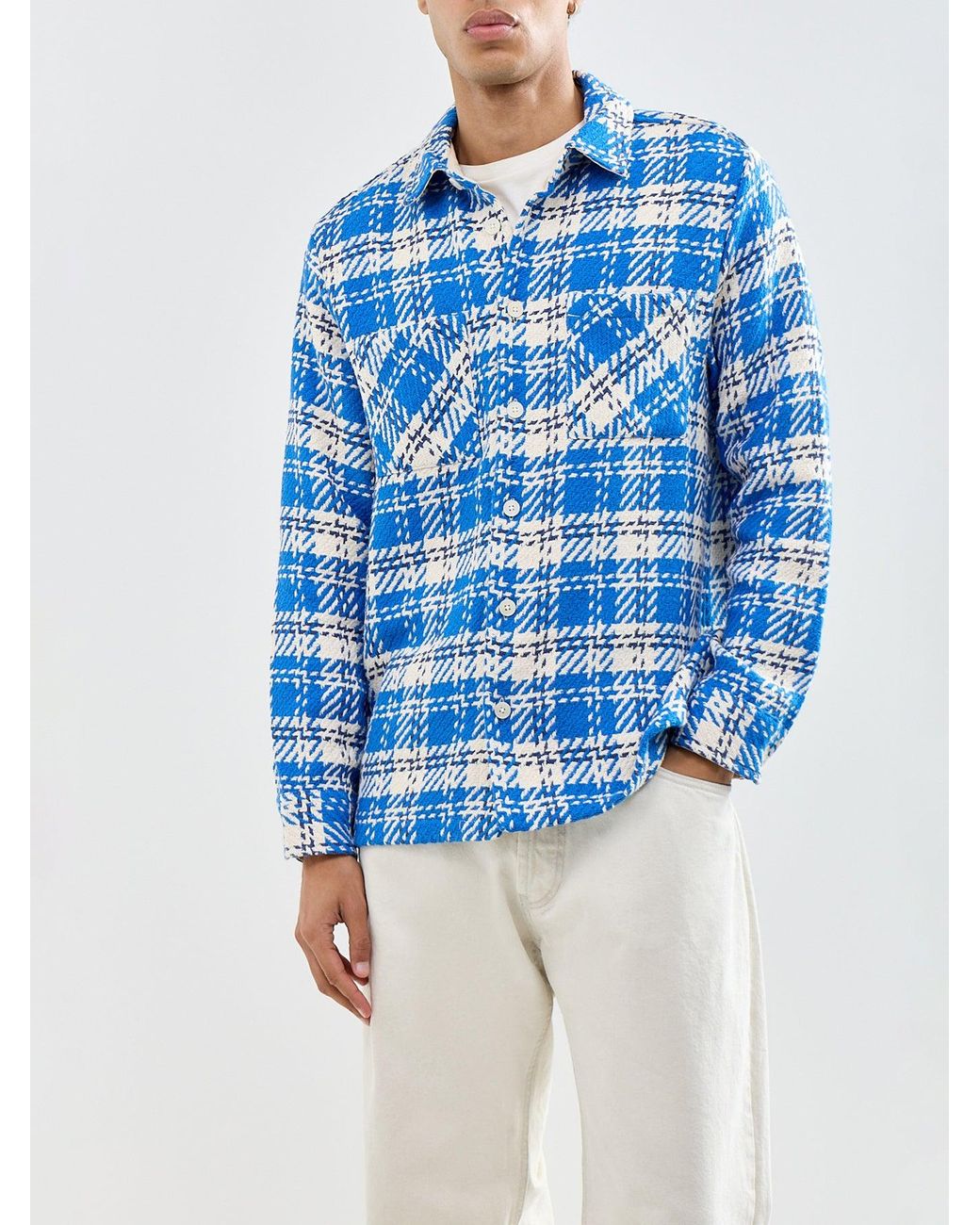 Wax London Blue Whiting Check Overshirt for men