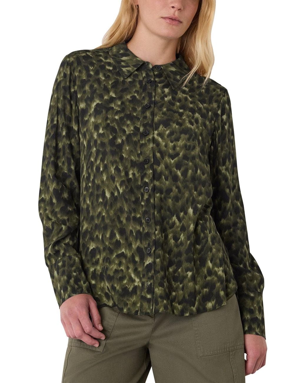 Whistles Green Animal Print Collared Shirt