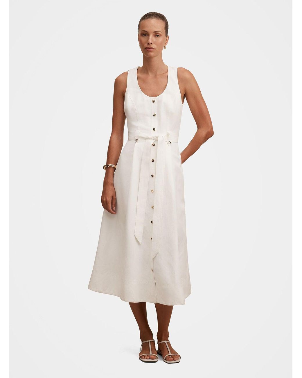 Forever New White Priscilla Button-Down Midi Dress