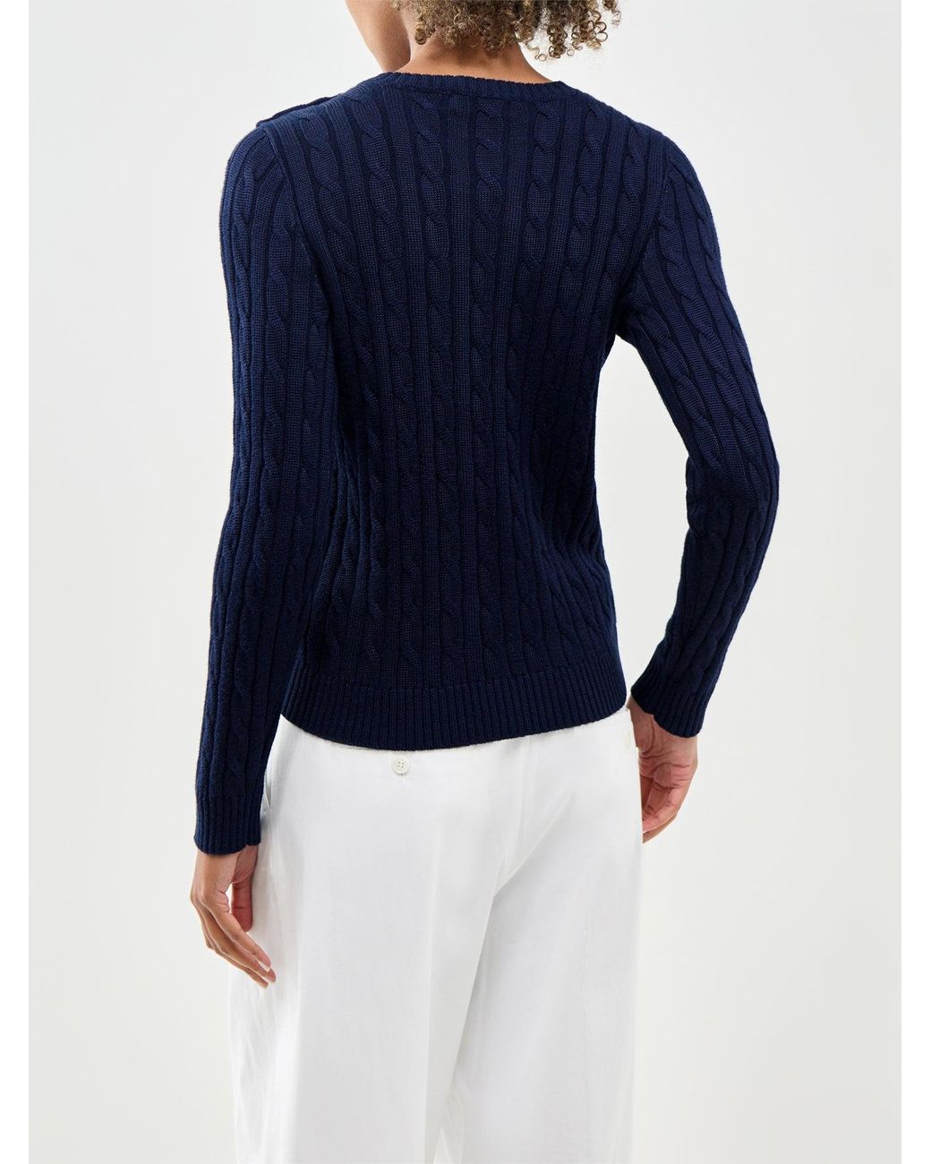 Ralph Lauren Blue Cable Knit Button Shoulder Jumper