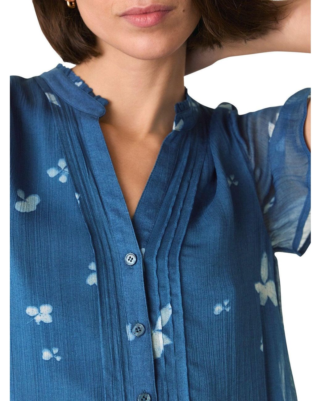 Whistles Blue Sun Bleached Floral Blouse, Viscose