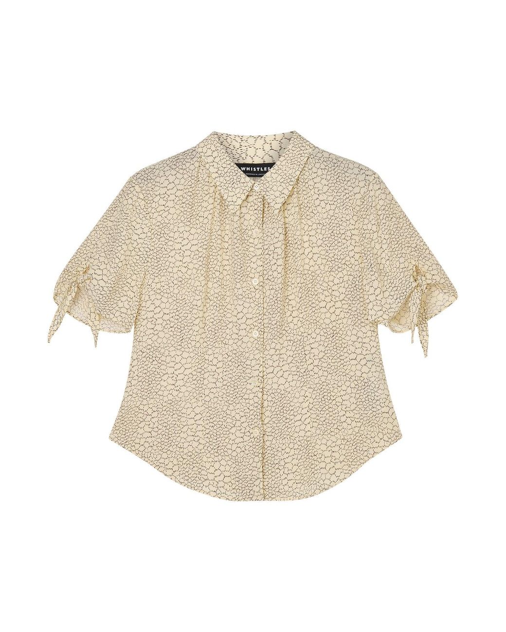 Whistles White Dashed Marks Tie Sleeve Blouse Cream