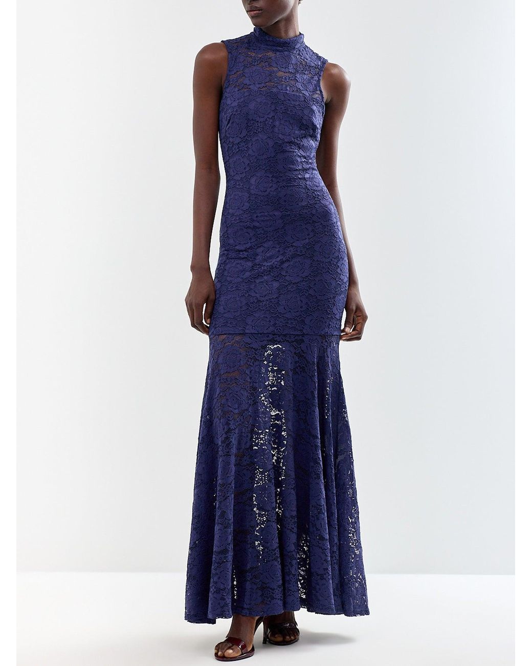 Club L London Blue Esalyn Lace High-Neck Maxi Dress