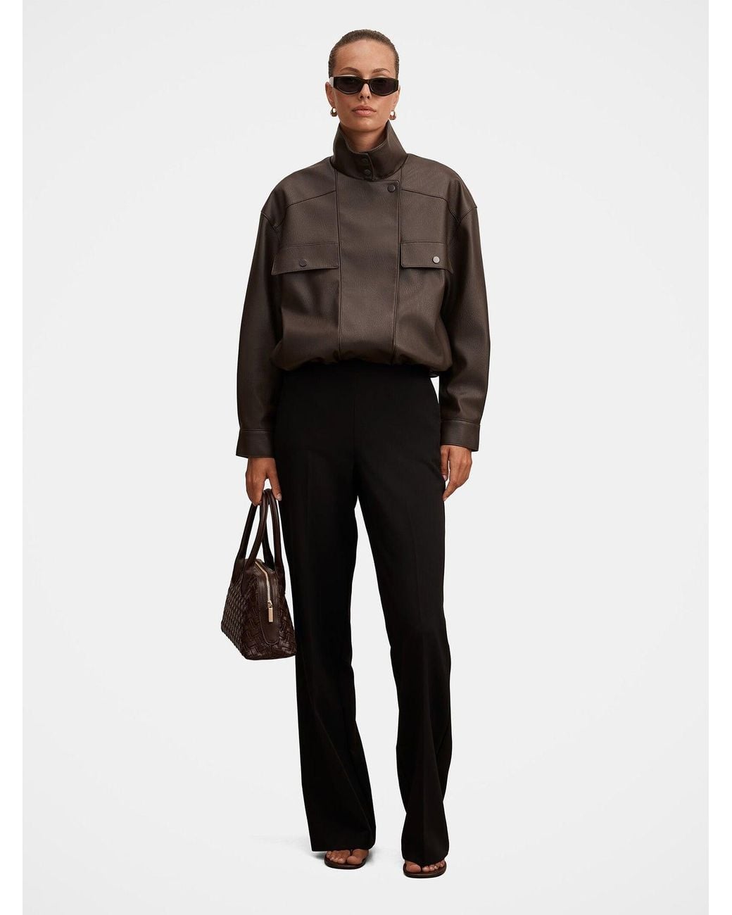 Forever New Brown Angela Oversized Vegan Bomber Jacket