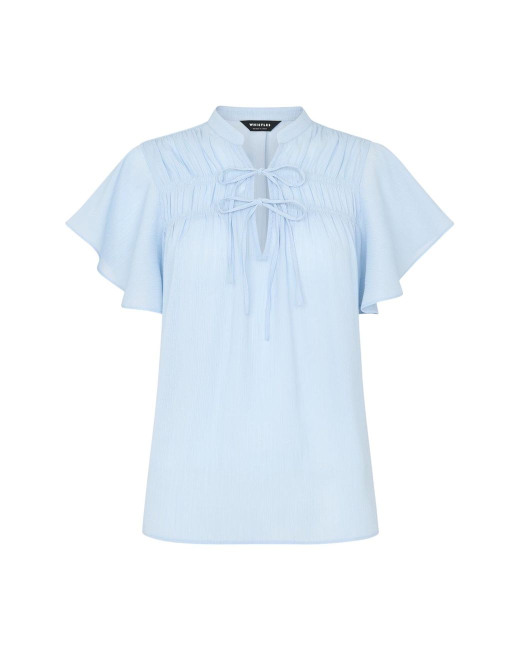 Whistles Blue Frill Sleeve Tie Front Blouse