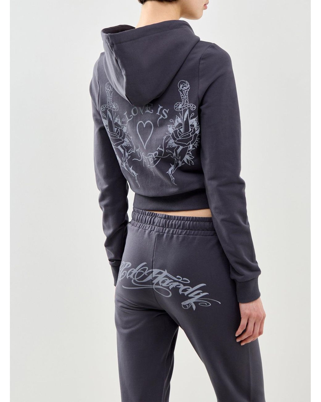 Ed Hardy Blue Love Is Mystery Cropped Hoodie