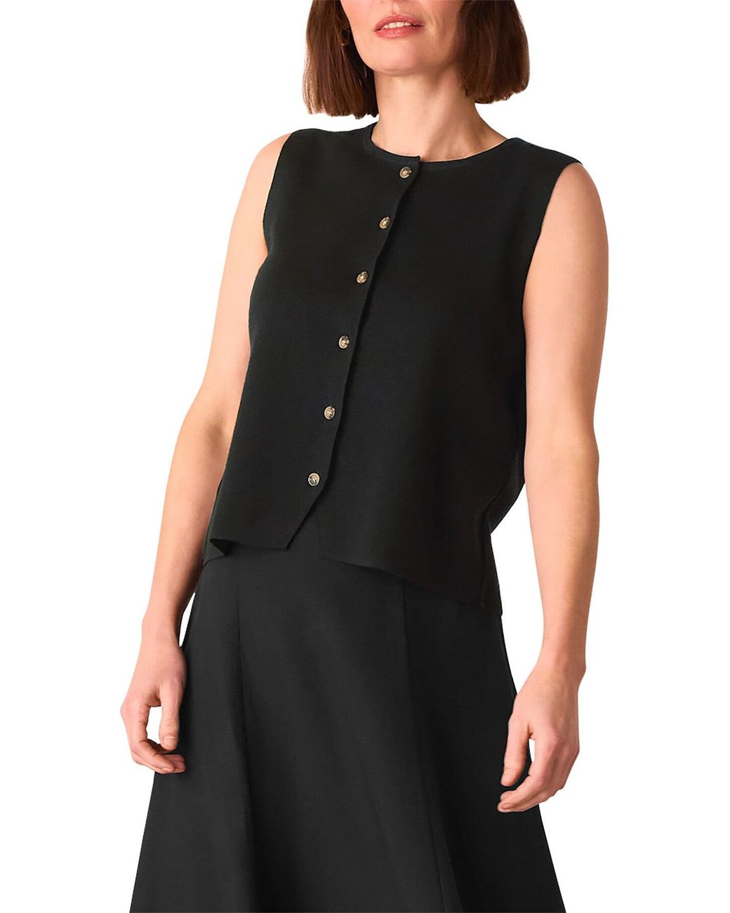 Whistles Black Lucy Button Front Knit Tank