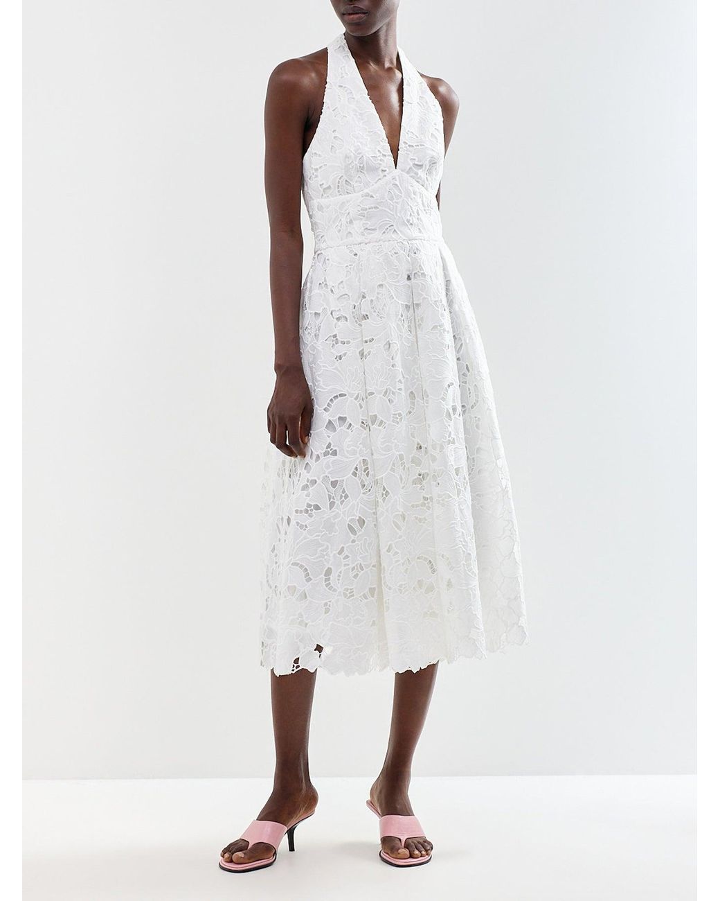 Club L London White Maribel Lace Plunge-Neck Midi Dress
