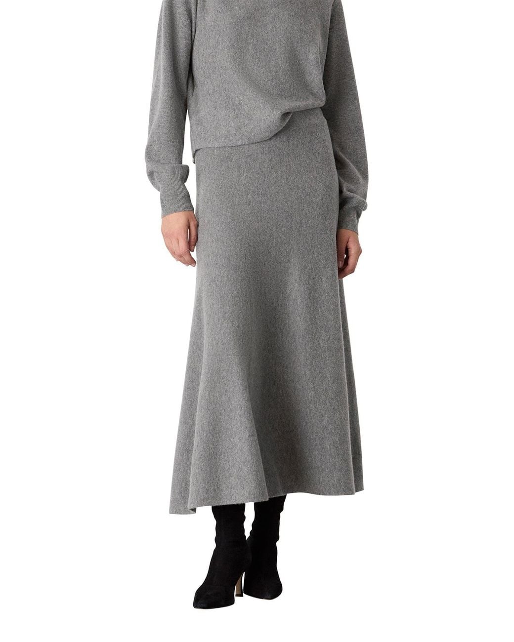 Whistles Gray Knitted Midi Skirt
