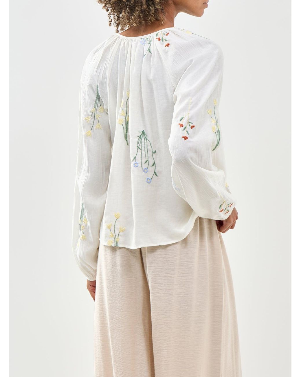 Vero Moda White Lina Embroidered Long Sleeve Blouse