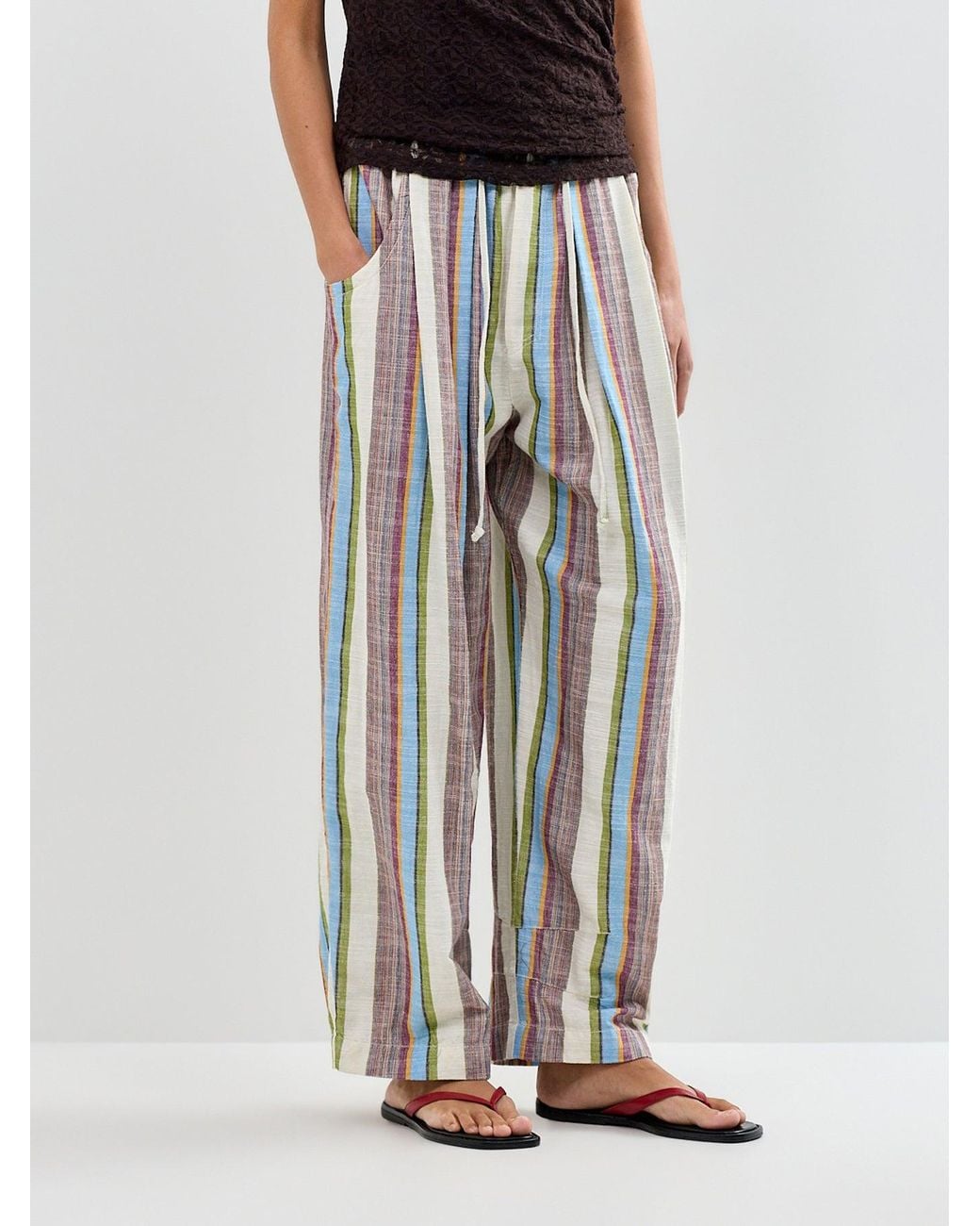 Free People White Chambers Stripe Trousers Striped
