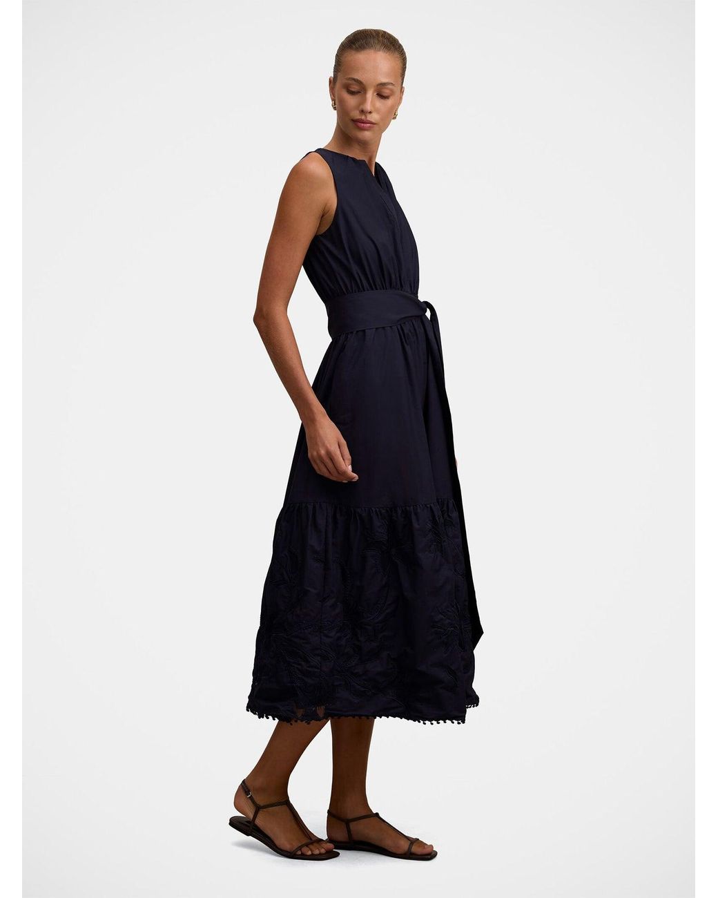 Forever New Blue Evie Sleeveless Embroidered Tie Midi Dress