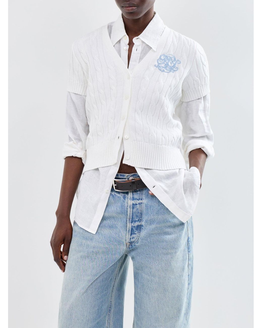 Ralph Lauren White Cable Knit Cardigan