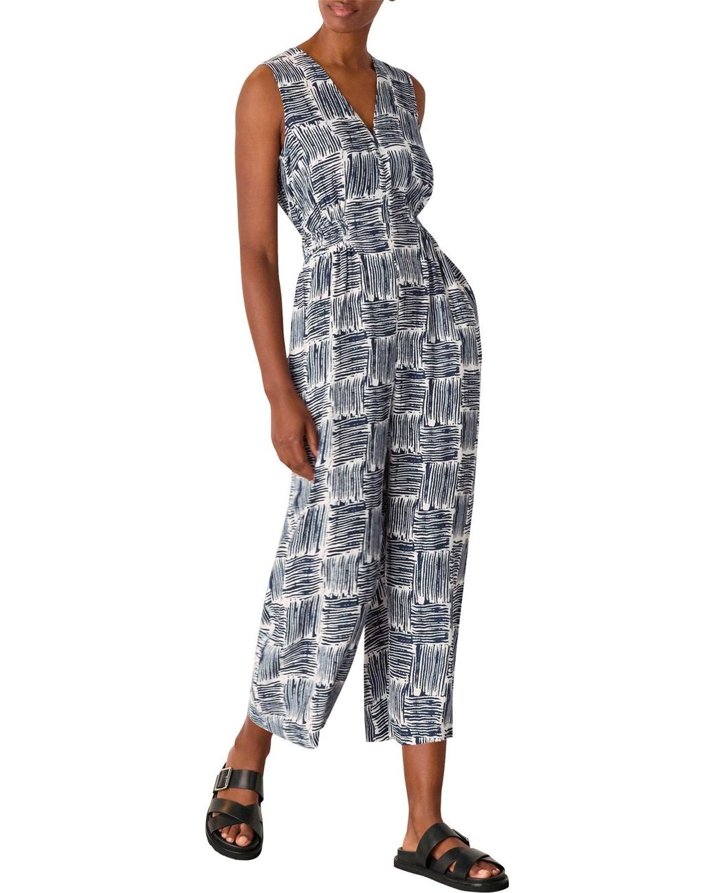 Whistles Blue Hatch Squares Jumpsuit