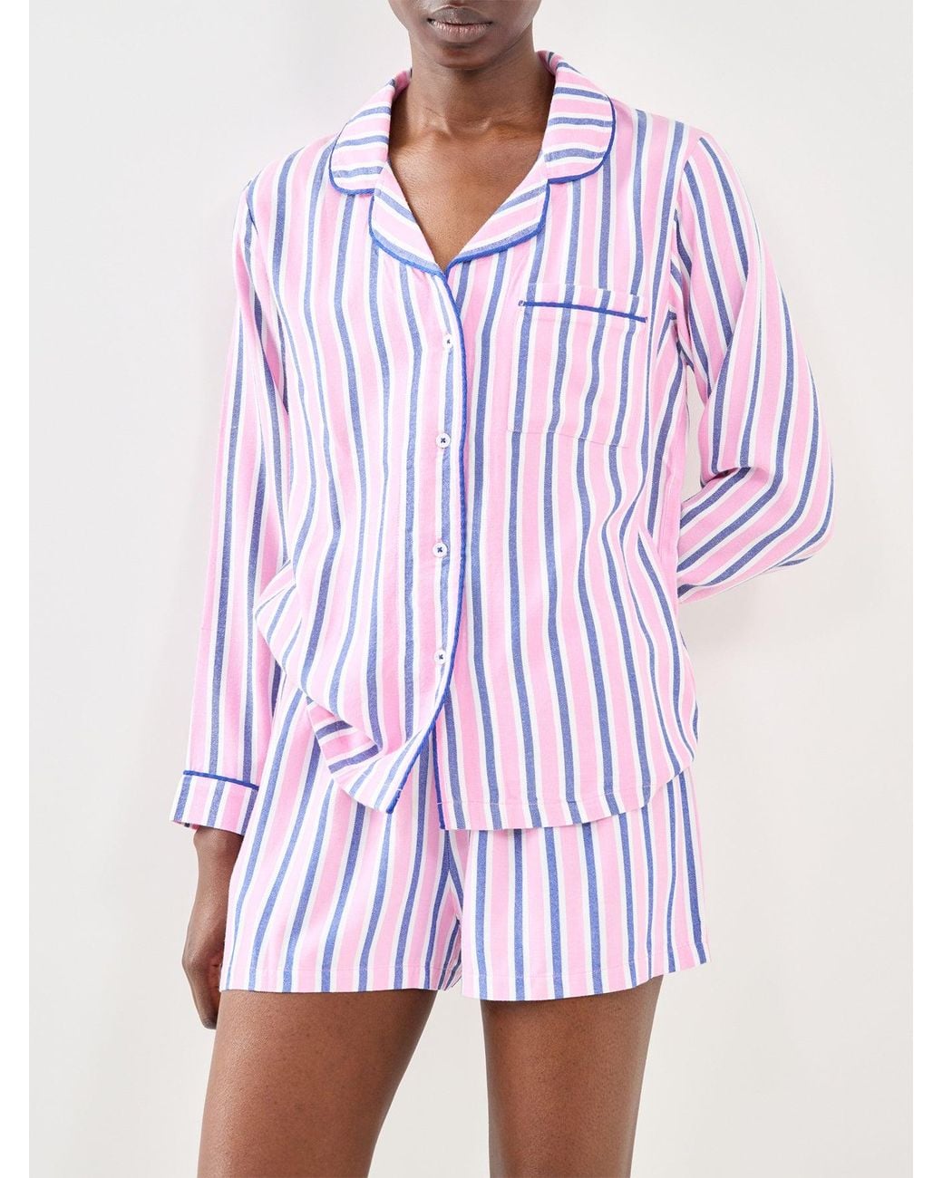 Stripe & Stare Blue Ecovera Pyjama Shorts Stripe