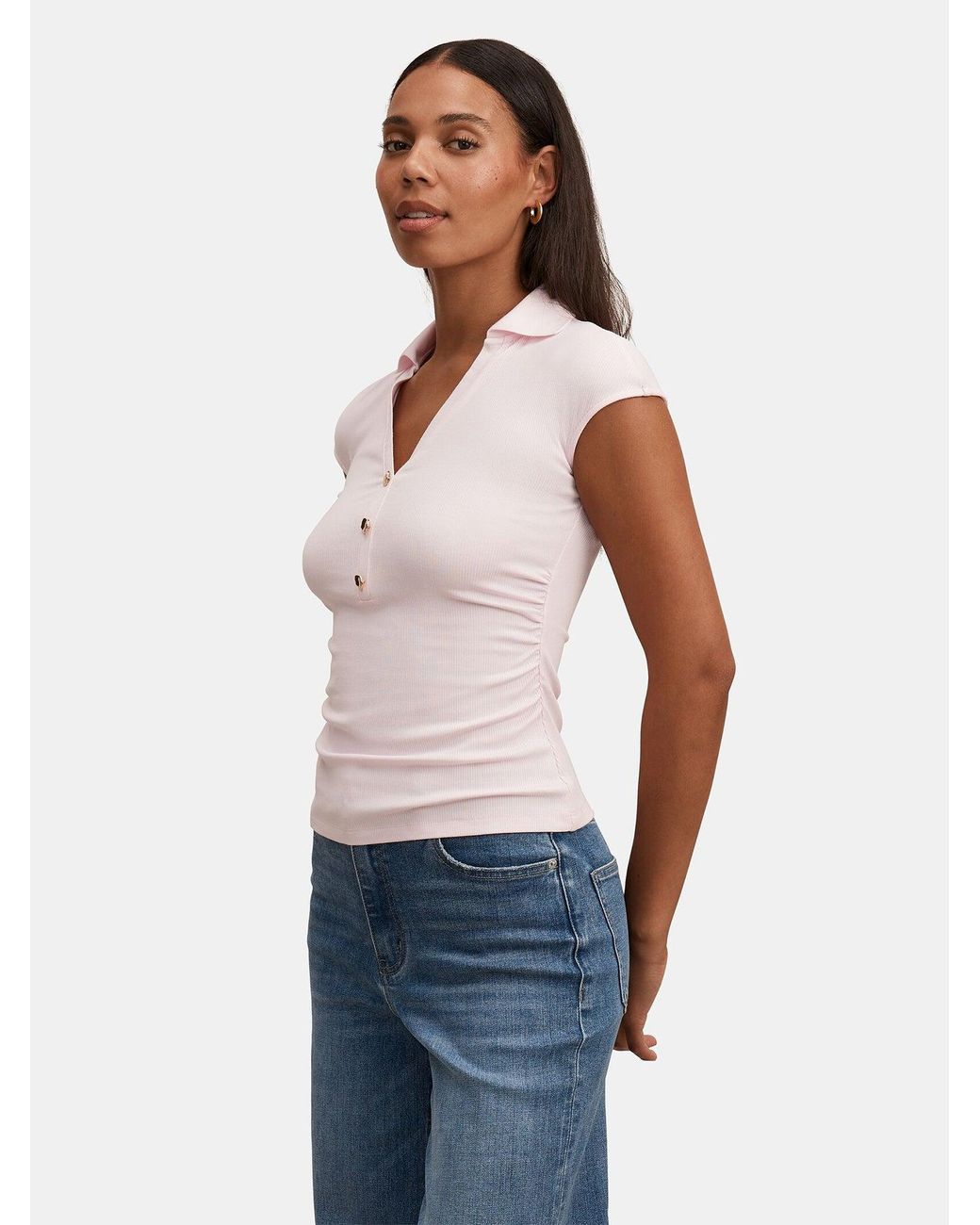 Forever New Pink Winnie Extended Shoulder Polo Top