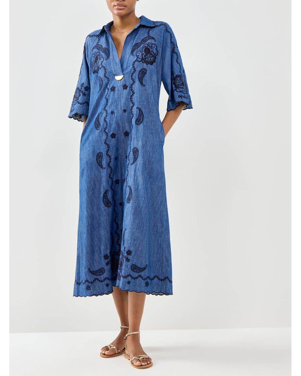 Zimmermann Blue Aster Embroidered Denim Midi Dress