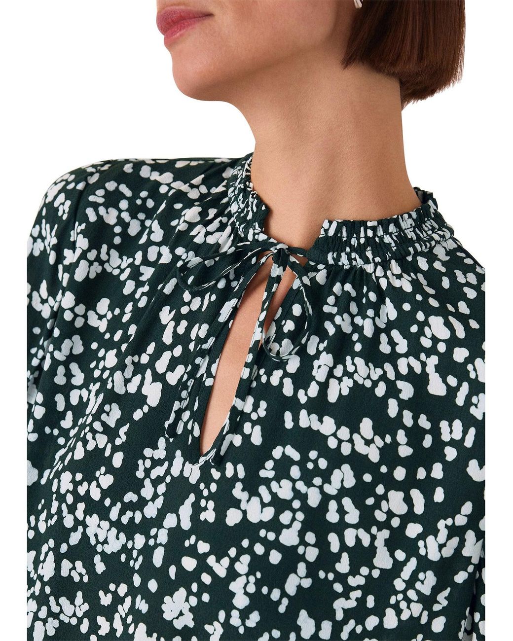 Whistles Green Animal Tie Neck Blouse