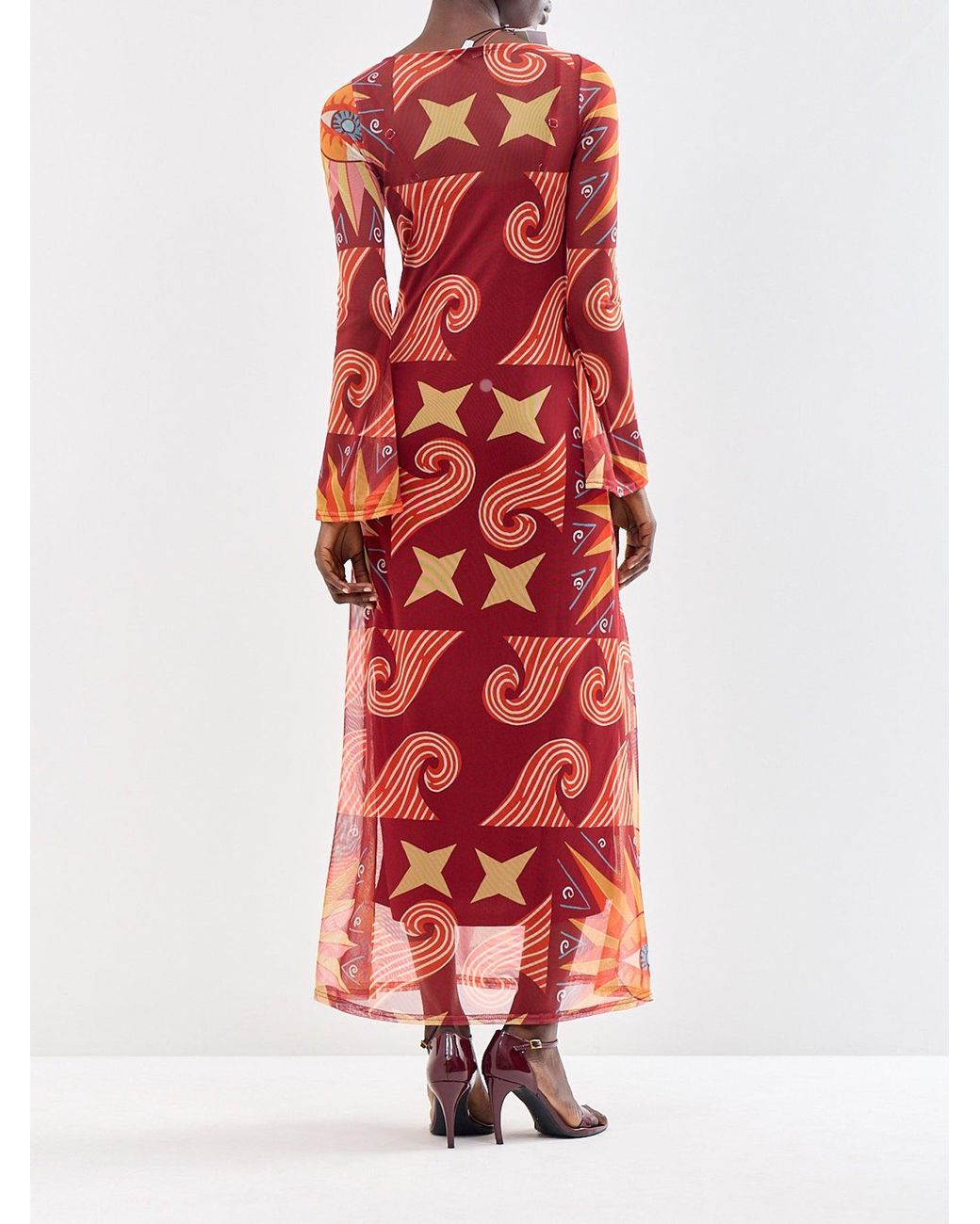 Never Fully Dressed Red Aria Dolce Vita Mesh Maxi Dress