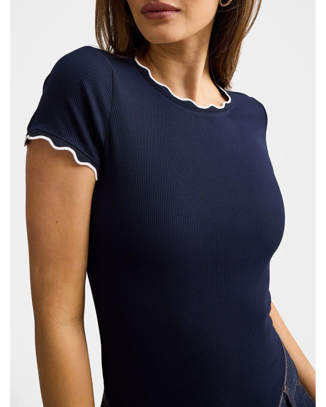 Forever New Blue Rebecca Scallop Trim T-Shirt