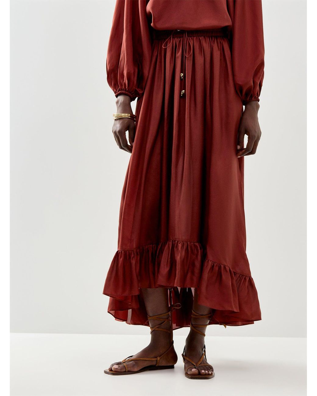Zimmermann Red Aster Maxi Skirt Burgundy