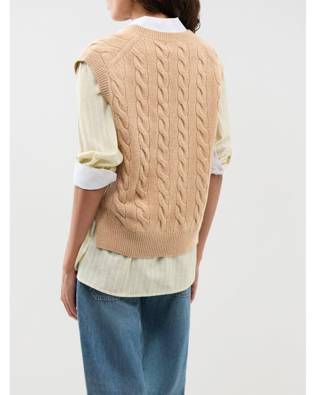 Polo Ralph Lauren Natural Cable Knit V-Neck Vest Camel