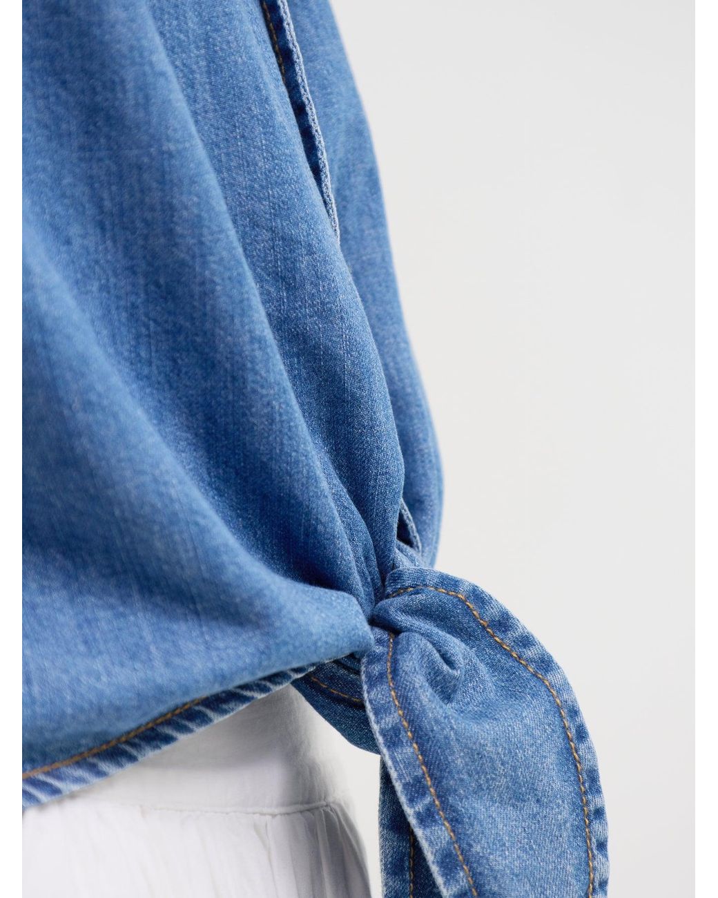 ONLY Blue Paula Short Sleeve Tie Denim Shirt