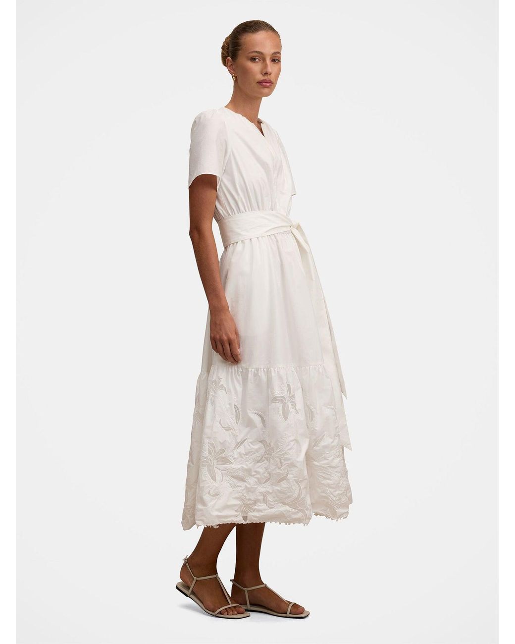 Forever New White Matilda Embroidered Tie Midi Dress