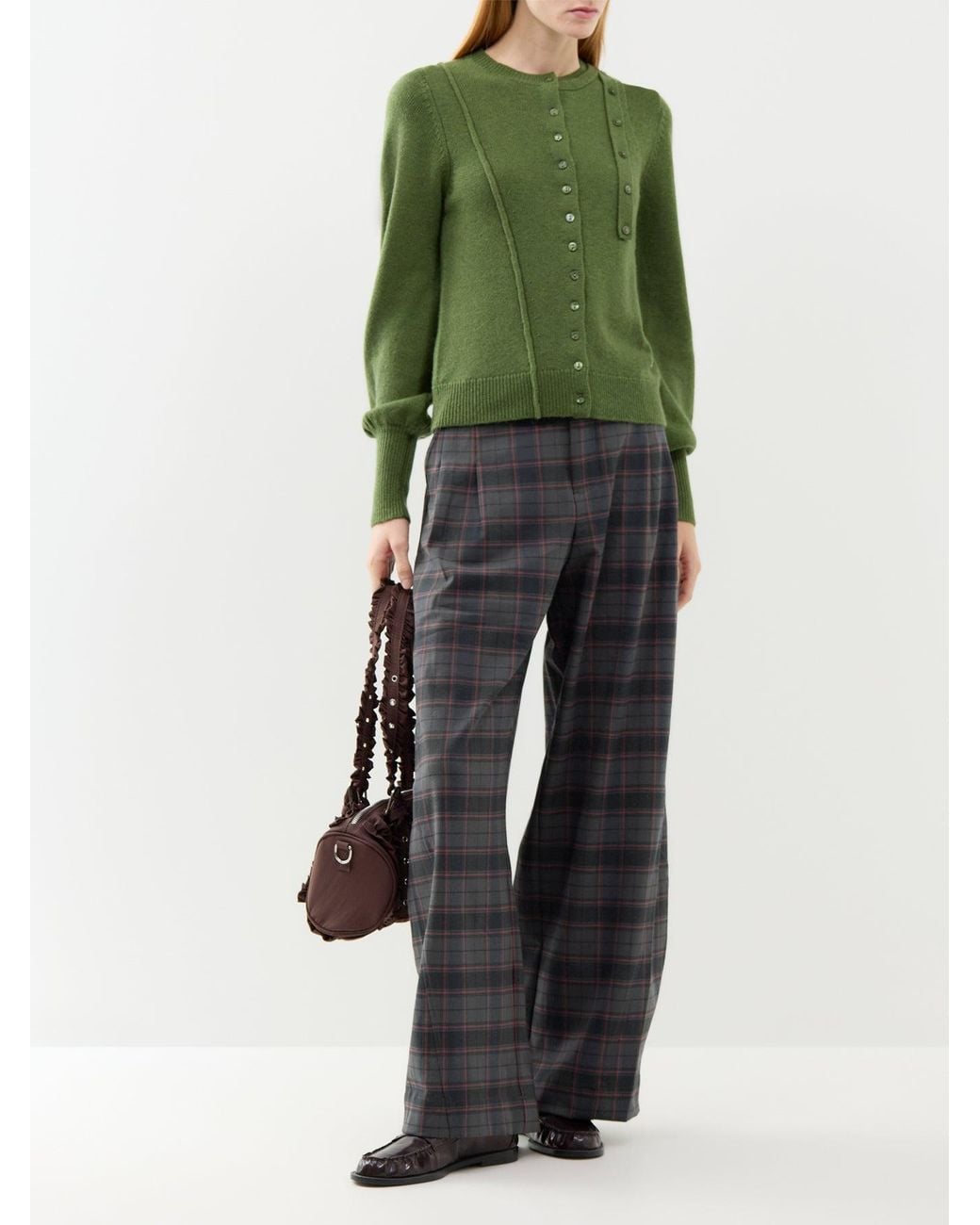 Damson Madder Green Marla Wool & Cashmere Blend Cardigan