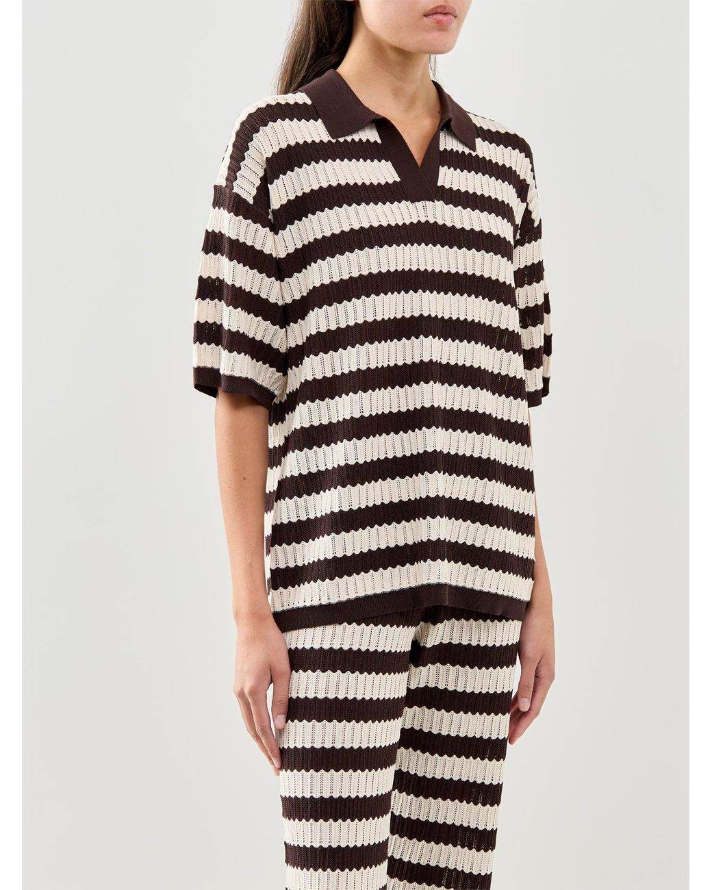 Pretty Lavish Natural Venezia Stripe Polo Top