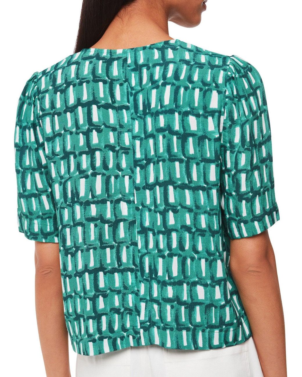 Whistles Green Women's Linked Smudge Tie Front Top